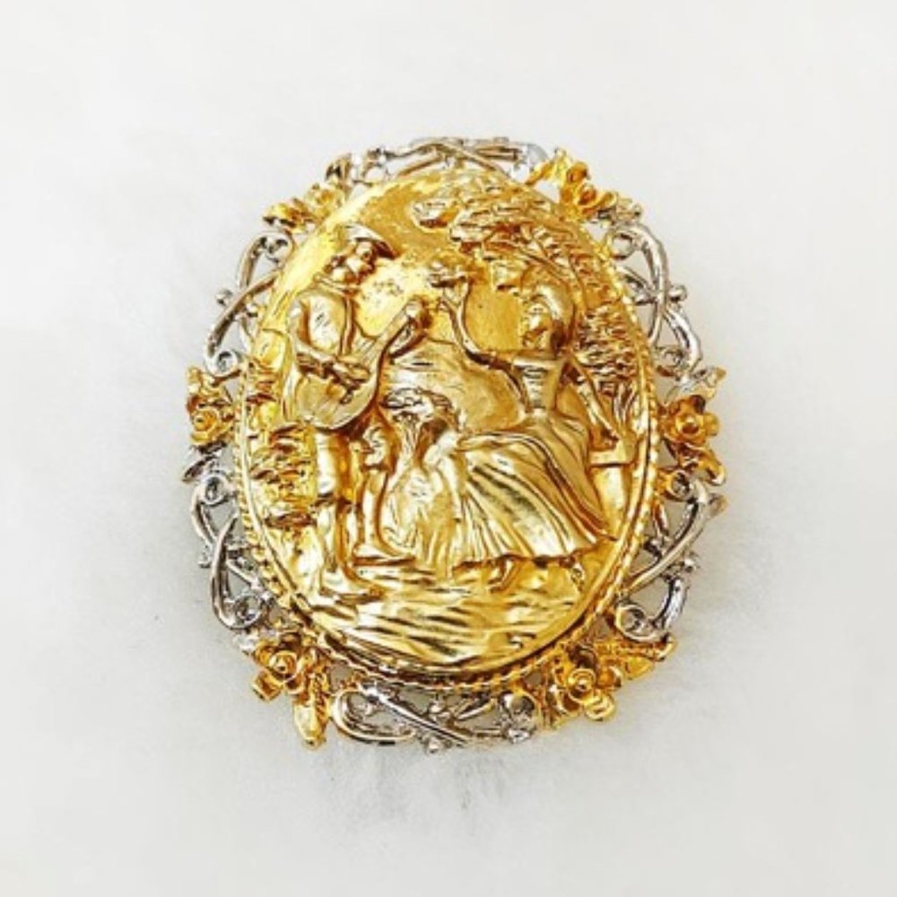 Vintage Brooch Women Pin Music Play Gold Silver